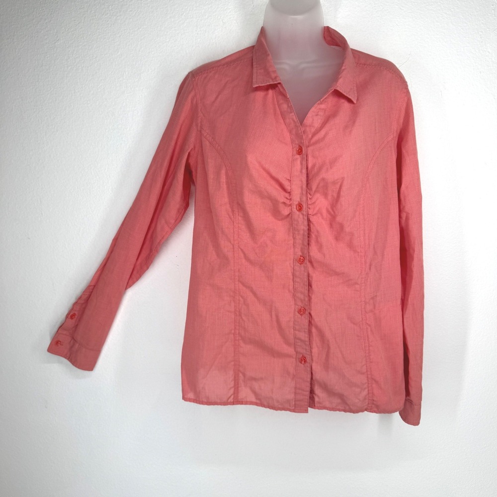 ExOfficio Insect Shield Womens Large Pink Plaid Hiking Button Down Shirt Bug Off